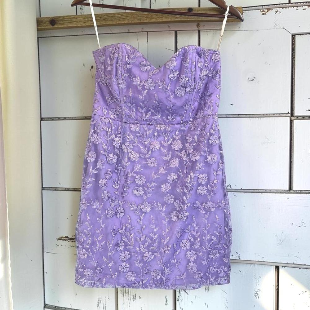 Lace Overlay Mini Dress Lulus M Purple Floral Embroidered Strapless Coquette